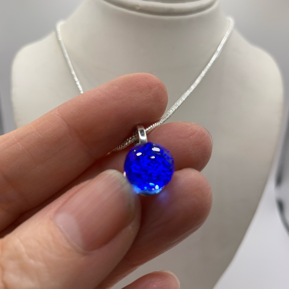Swarovski Vintage Blue Disco Ball Fire Ball Crystal Pendant Necklace